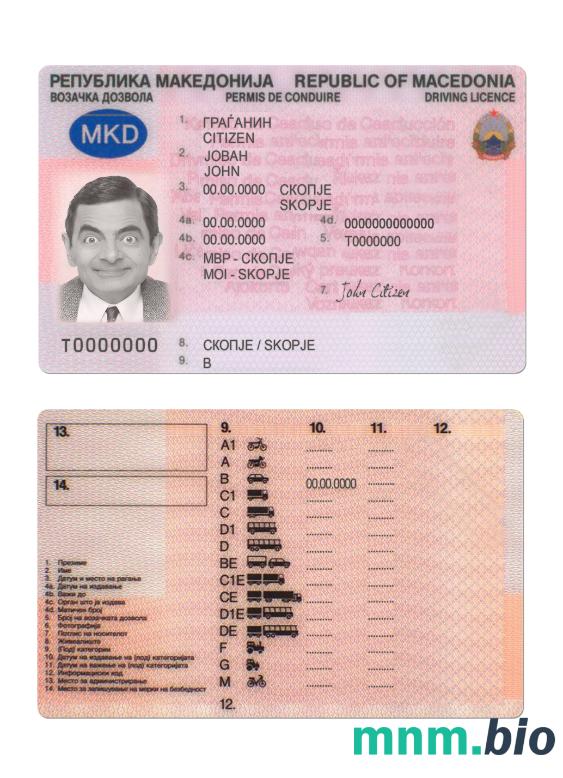 Szablon prawa jazdy Macedonia w formacie PSD, ze wszystkimi czcionkami